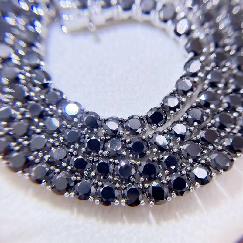 Sterling Silver White Gold Plating GRA 3mm 4mm VVS Black Moissanite Jewelry