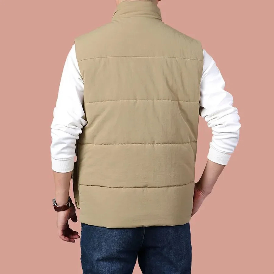 Mens Cargo Vest Winter Thick Fleece Warm Sleeveless Jacket Solid Color Tactical Coat Men Pockets Work Waistcoat 6XL 251024