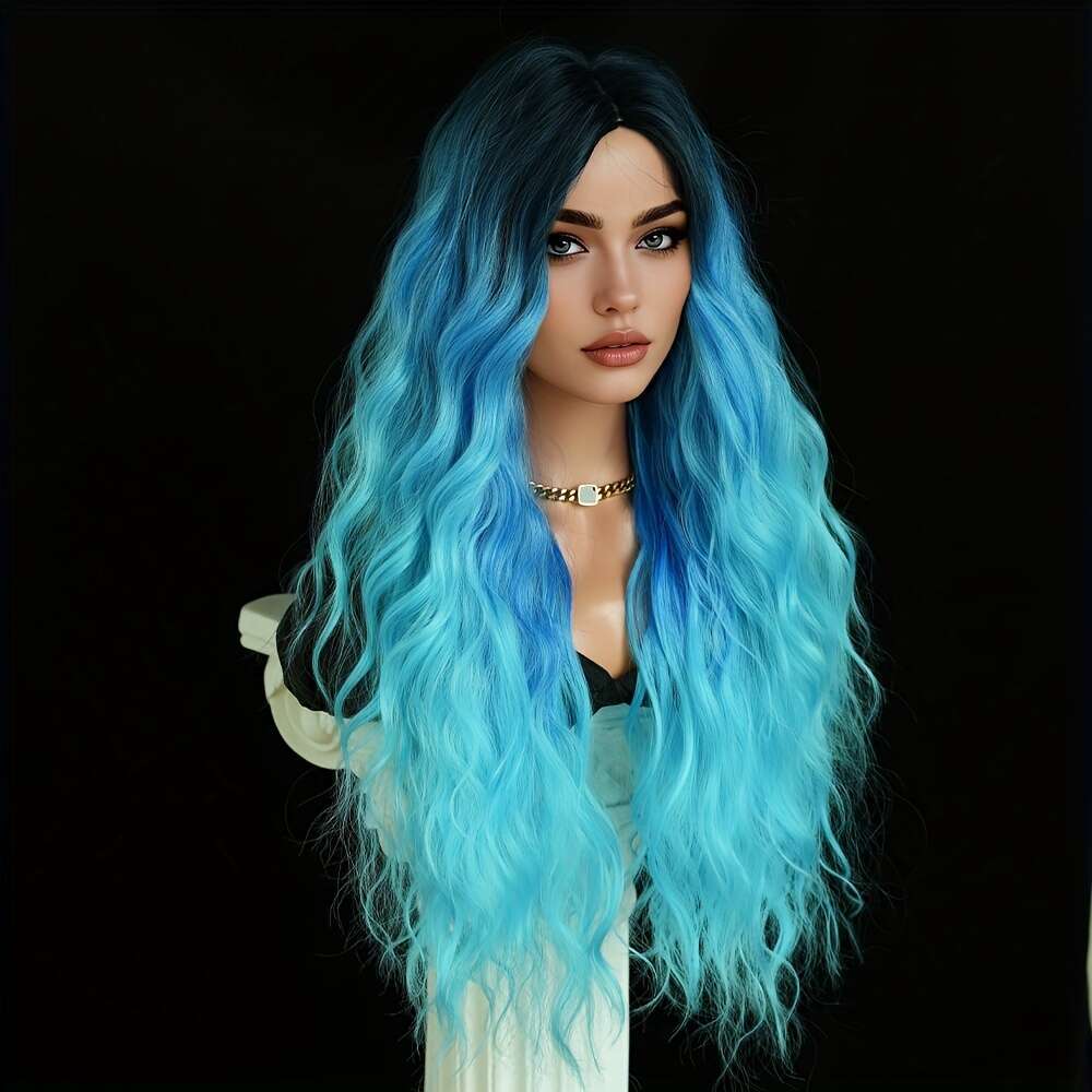 NAMM Women's Long Water Wave Ombre Heat-Resistant Synthetic Hair Roots, Glueless No Glue Needed, Natural Look For Halloween, Cosplay, Everyday -