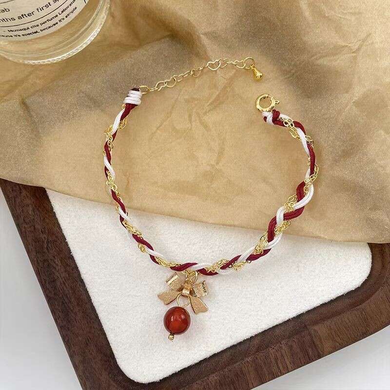 New Chinese Style Christmas Atmosphere Bowknot Woven Bracelet Ethnic Tibetan Necklace Set Trendy Hand Accessories