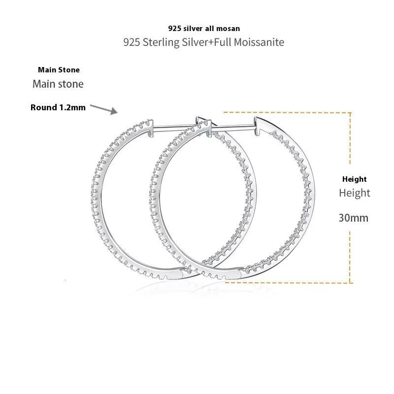 Wholesale Fine Jewelry S925 Sterling Silver Large Size Hoop Earrings Dainty Women Full Diamond Moissanite Earrings for Women