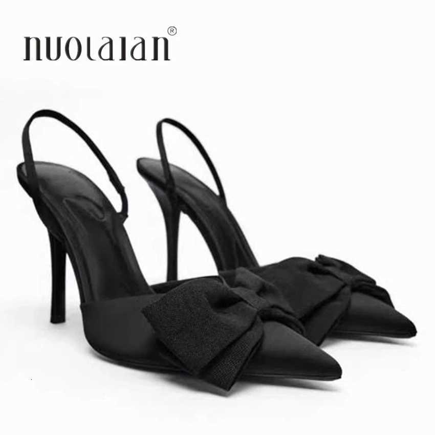 Black Butterflyknot Stiletto Pumps 2025 Women Pointed Slingbacks High Heels New Sexy Fi Party Lady Sandals ShoesXJ251027