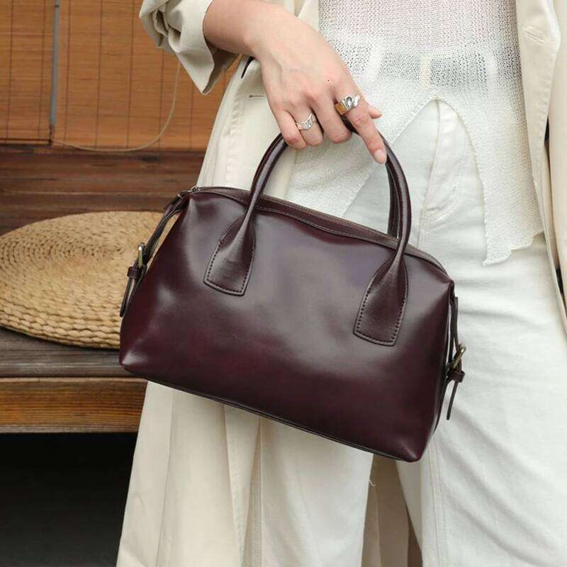 Hifashion Vintage Genuine Leather Handbags For Women 2025 Designer Bowling Tote Satchel Ladies Shoulder Crossbody Bags