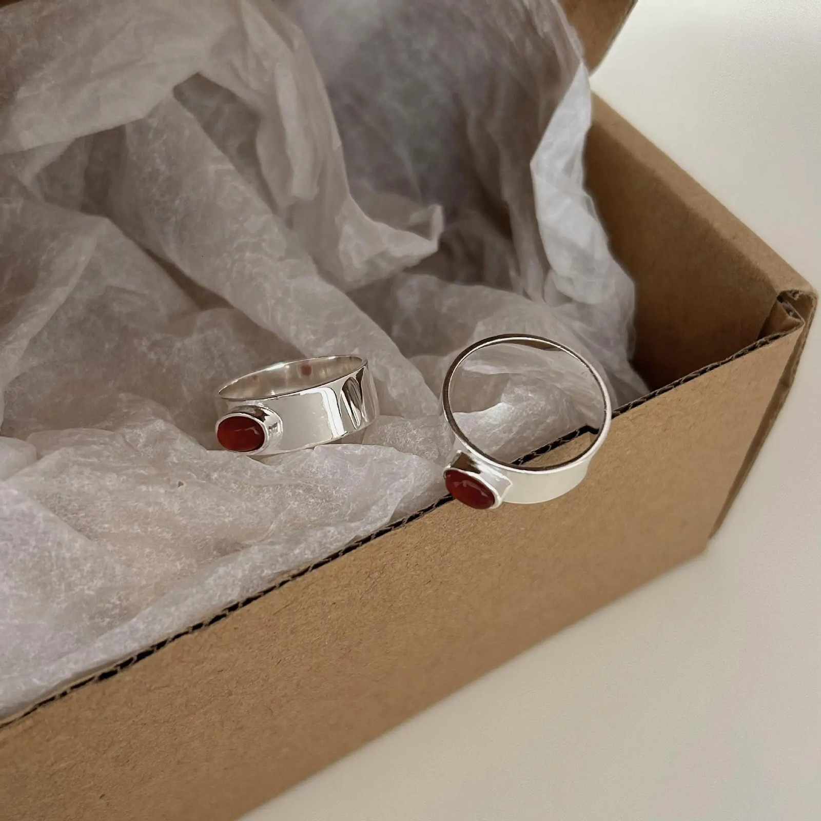 SHANICE S925 Sterling Silver Irregular Red Agate Ring for Womens Minimalist Instagram Style Heavy Industry Closed Desig 251023