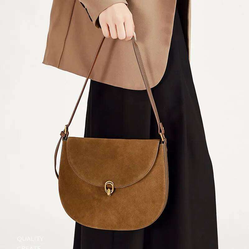 Designer Women's New Nubuck Cowhide Shoulder Saddle Bag High Quality Cow Leather Women Crossbody Bags Female Handbag