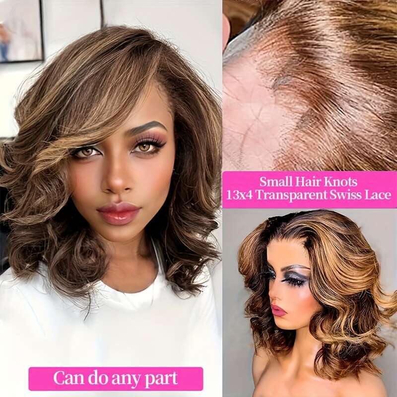 Bob 4/27 Highlight Ombre Honey Blonde HD Wig 13X4 Body Wave Lace Front Wigs Human Pre Plucked With Baby Hair For Women