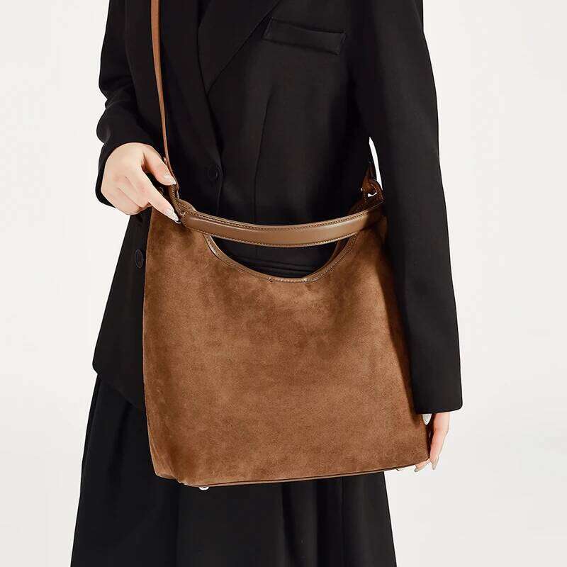 Designer Luxury Autumn And Winter Women S Top Grain Suede Leather Handbag Large Capactiy Commuting Shoulder Bag Brand Bag