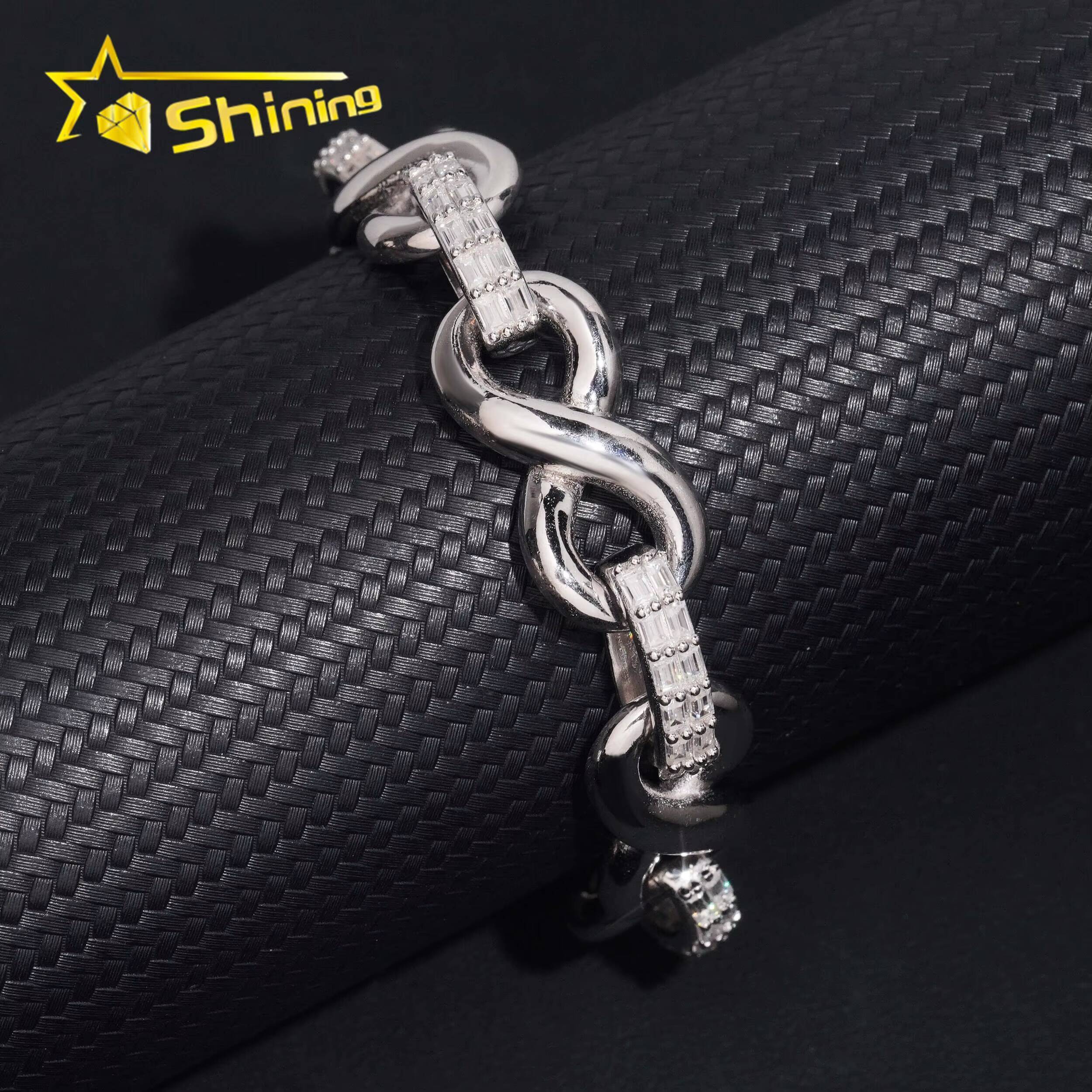 GRA Certificate Luxury Hip Hop 15mm 925 Silver Baguette VVS Moissanite Infinity Men Diamond Bracelet