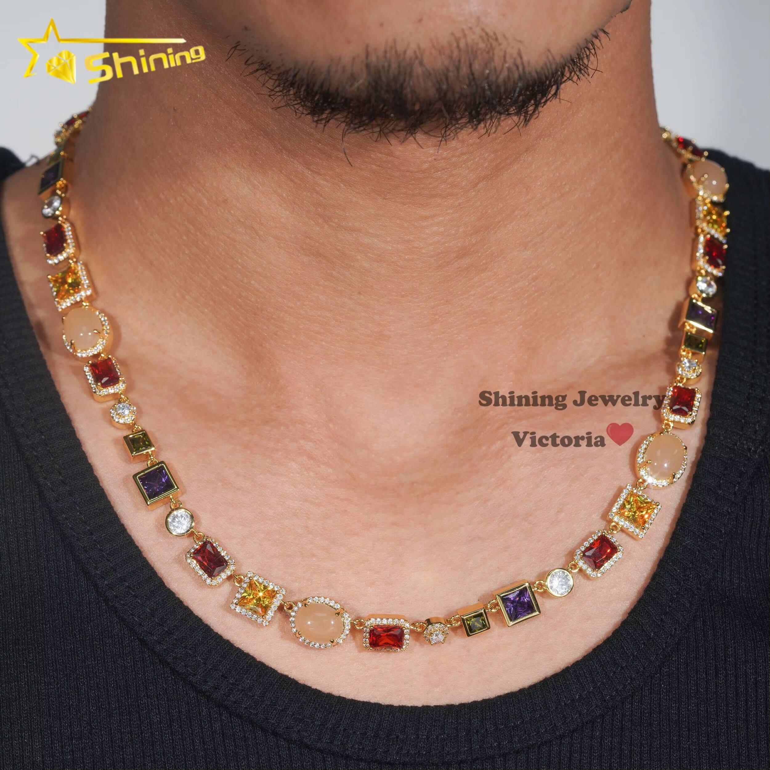 New Arrival Fashion Jewelry Men Stree Fashion Icd Out 5A Moissanite Multi Color Gemstone Hip Hop Mutif Necklace
