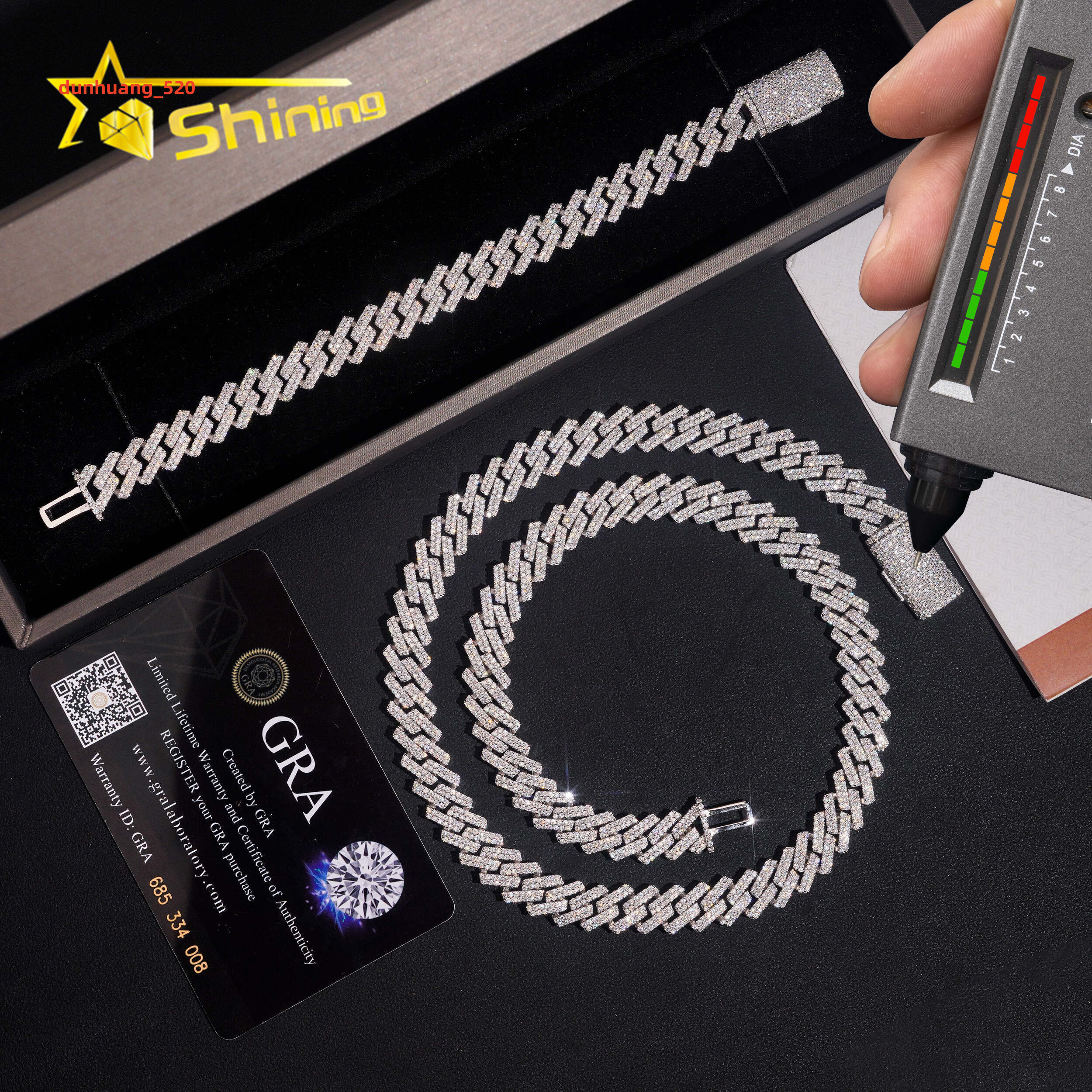 Popular Iced Out 10mm Width 2 Rows Moissanite Cuban Link Hip Hop Jewelry 925 Silver Necklace Custom Cuban Link Chain for Men