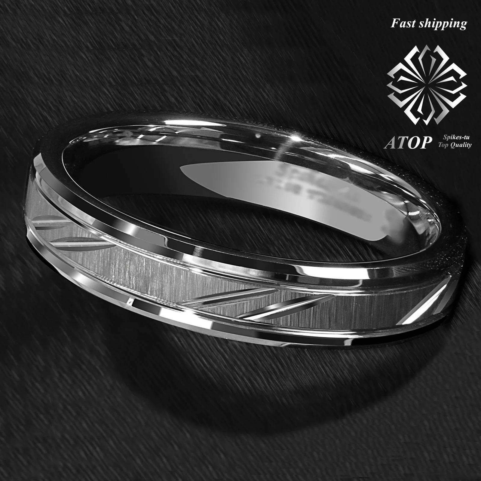 6mm Tungsten Carbide Ring Silver leaf Brushed Style Bridal ATOP Jewelry 251023