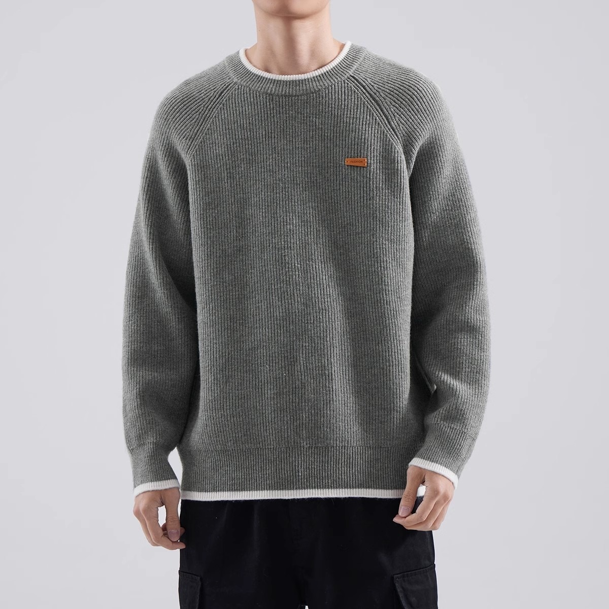 New Men's Sweater Winter Trendy Brand Round Designer Sweater Neck Loose Casual Lazy Style Raglan Sleeve Knitted Sweater