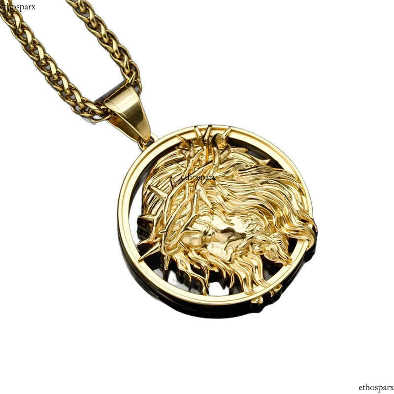 Stainless Steel Jesus Face Pendant Necklace Gold Plated Men Religious Jewelry