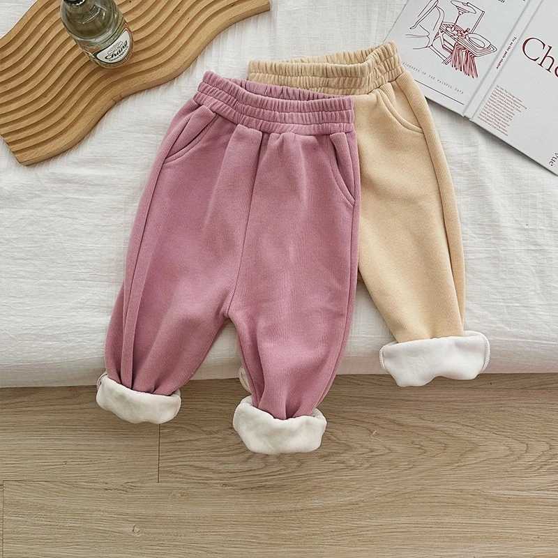 K22382 Girls Fleece Lined Pants Autumn Winter Outdoor Sports Casual Sweatpants Baby Thickened Integrated Velvet Warm TrousersT251027