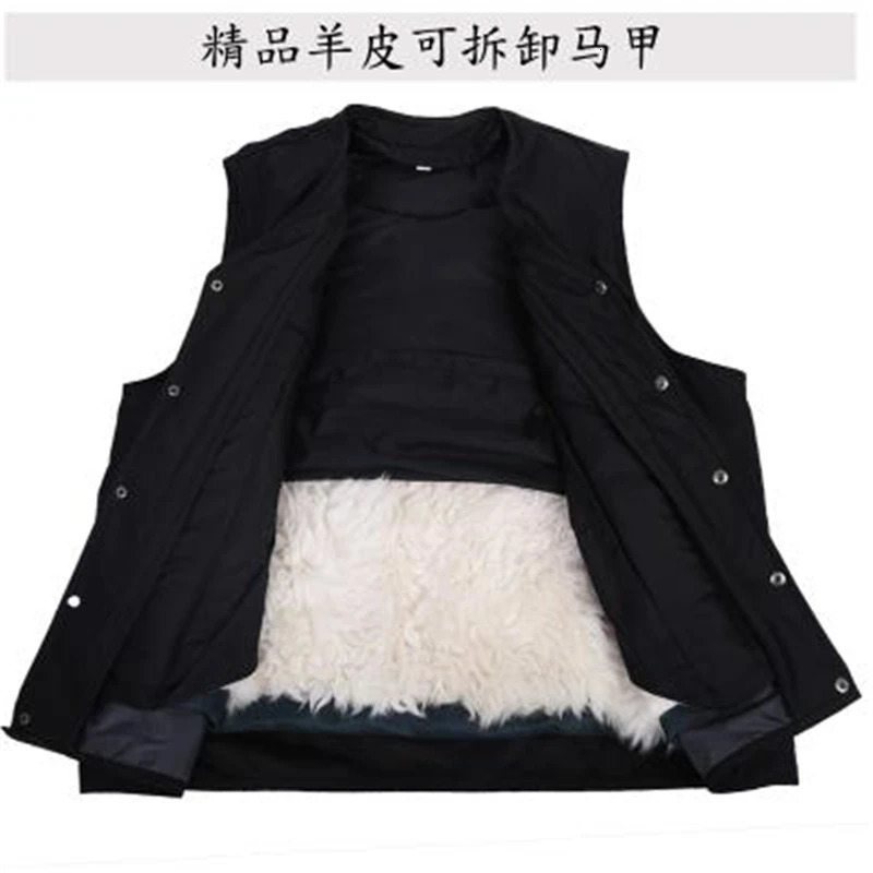 Man Autumn Solid Sleeveless Vneck Sheepskin Fur Thick Down Parkas Male Winter Loose Warm Fur Down Jackets 251024