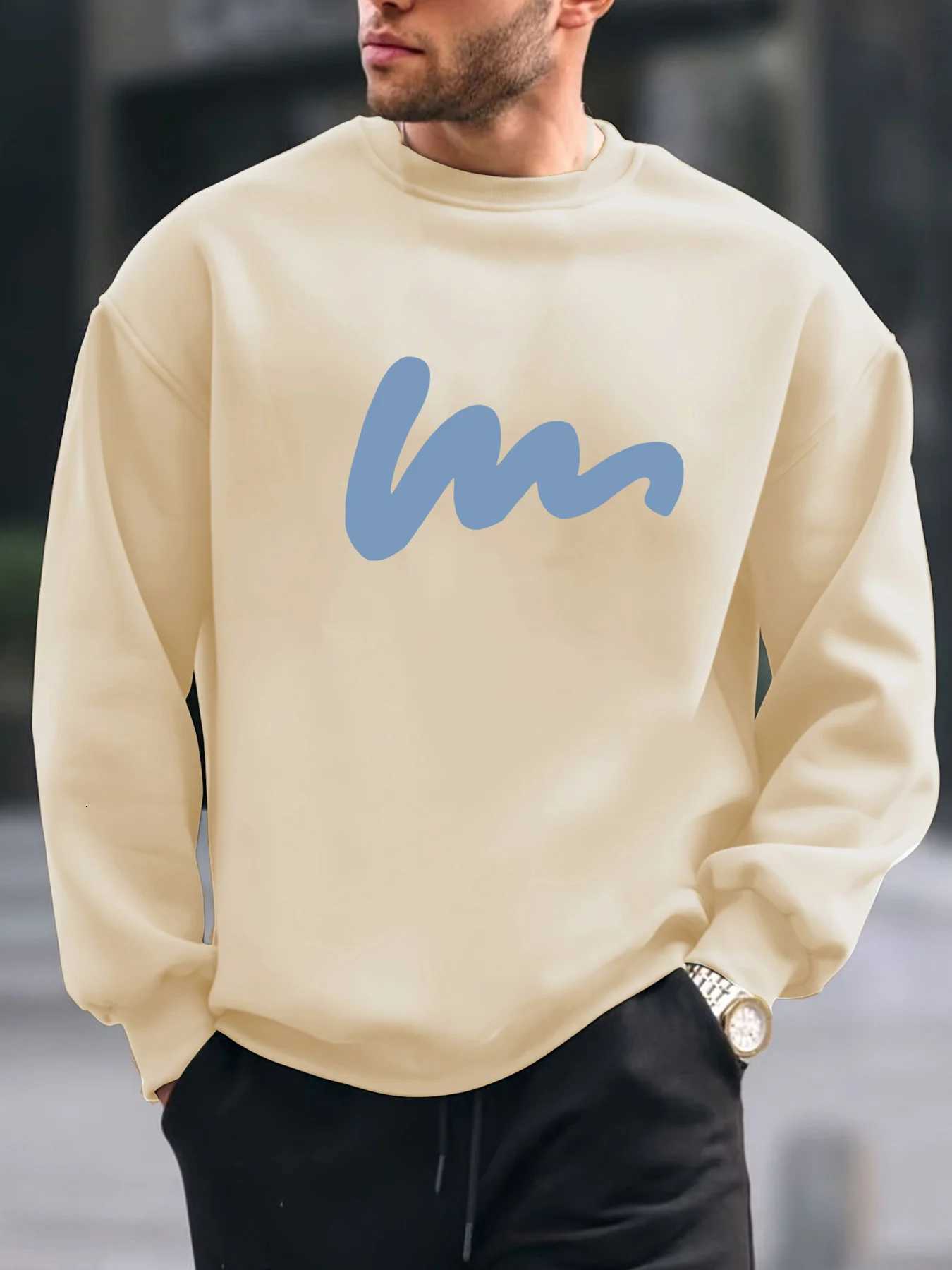 Mens autumn and winter fashionable casual loose and simple graphic printed long sleeved round neck sweatshirt W251027