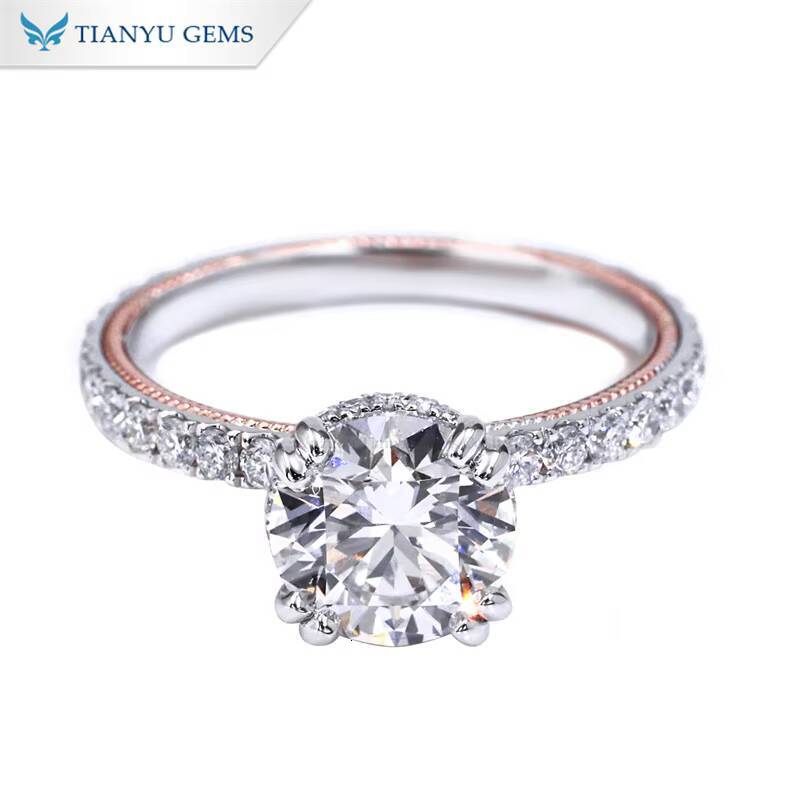 Tianyu Gems 14k Rose Gold and White Gold Setting 85mm 25ct Round Moissanite Diamond Round Cut Engagement Rings