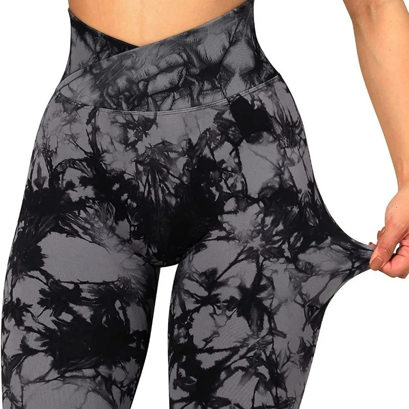 Seamless V Waist Leggings Women Tie Dye Slim Tights Stretchy High Waist Running Cycling Sexy Hip Liftting Yoga Fitness Pants 251027
