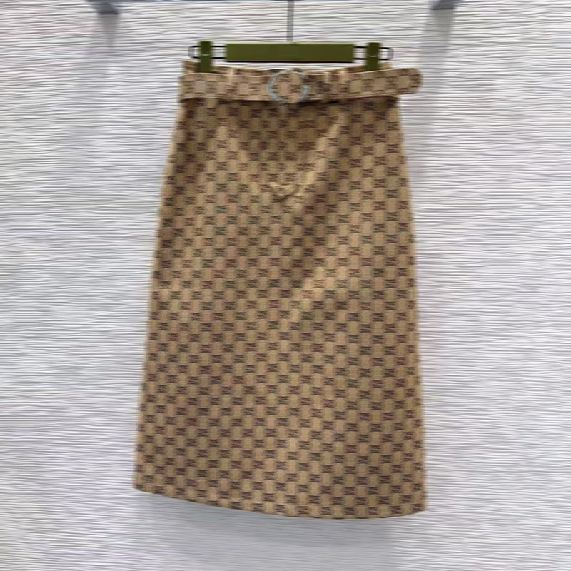 New Fashion Women's Printed Belt Accessories Half Skirt with Long Sleeve Shirt Designer Luxury Brand High Quality Women's Clothing