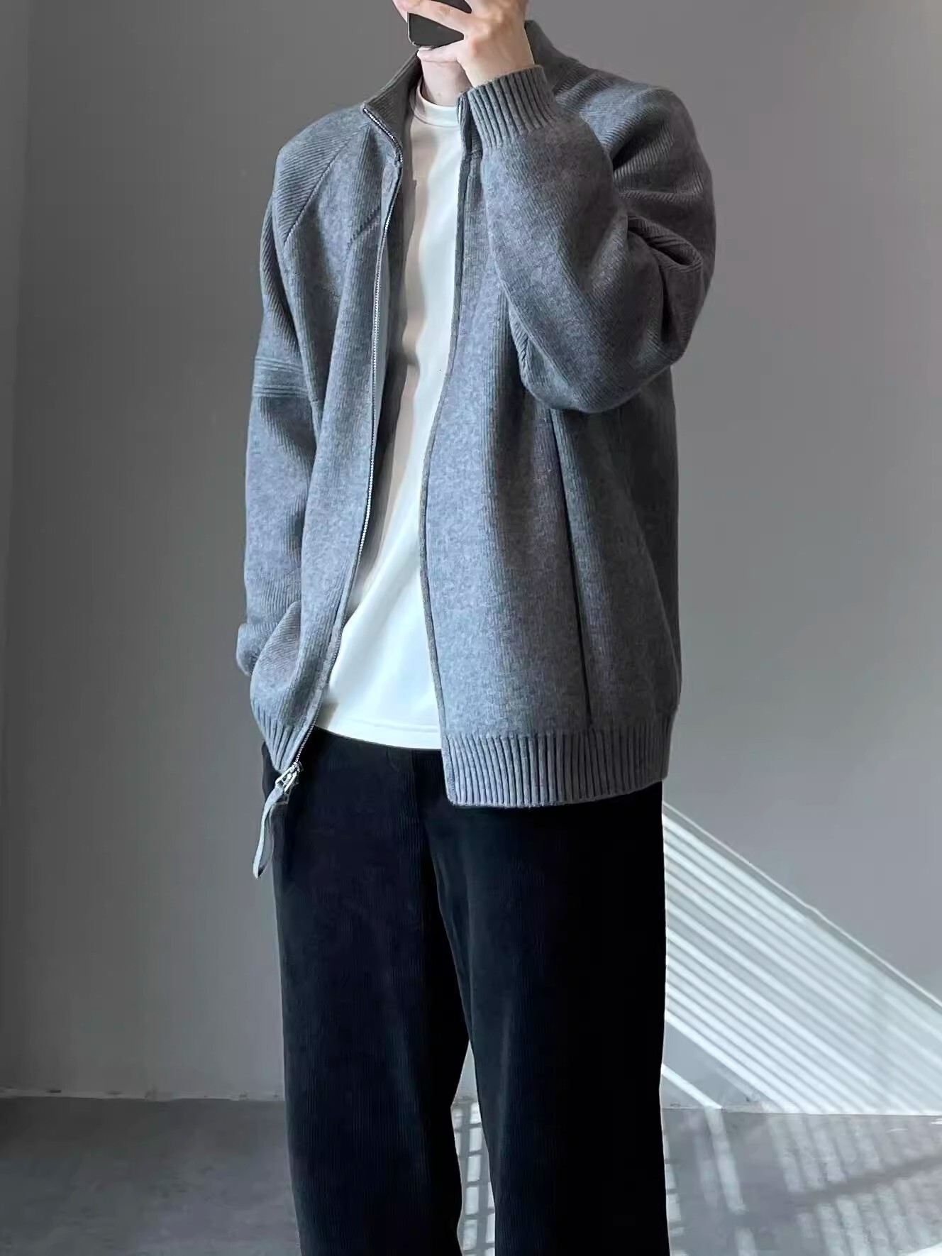 Solid Color Knitted Sweater Jacket For Designer Sweater Men Spring And Autumn Lazy And High-end Feel Cardigan Stylish Stand Collar Sweater