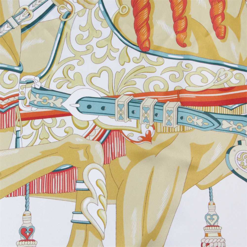 POBING Hand Rold Twill Silk Scarf Wen Two Horse Doub Print Square Scarves Wraps Echarpes Foards Fme Hijab 90CMW251027