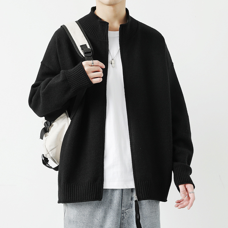 Autumn Winter New Stand Collar Cardigan Men Solid Color Thickened Designer Sweater Warm Long Sleeve Trendy Casual Lazy Style Knitted Men Sweater