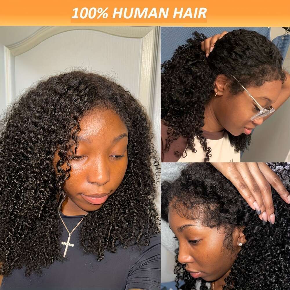 Brazilian Human Wig Afro Kinky Curly 13X4 Transparent Lace Front With Pre-Plucked Hairline Hair - 180% Density 8-16 Inch Lengths Small For & Men, Adju
