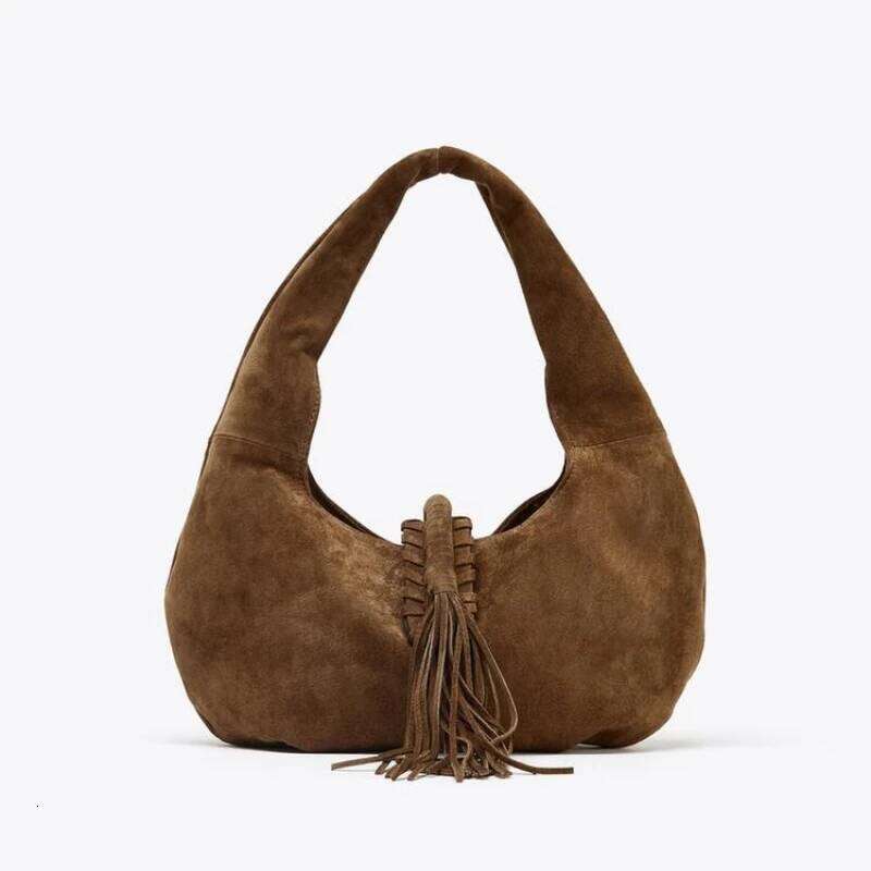 Women's FRINGED SHOULDER Bag, Design Suede Top Handle Handbags, Solid Color Half-Moon Shoulder Bags