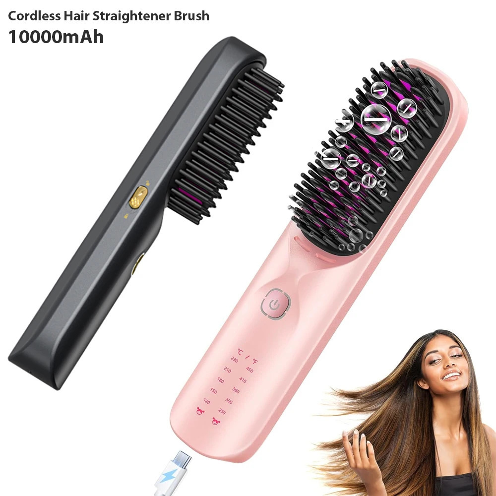 Cordless Hair Straightener Brush 450F Adjustable Temp 30s Fast Heating 10000mAh Travel Wireless Straightening Comb Adult Kids 251027