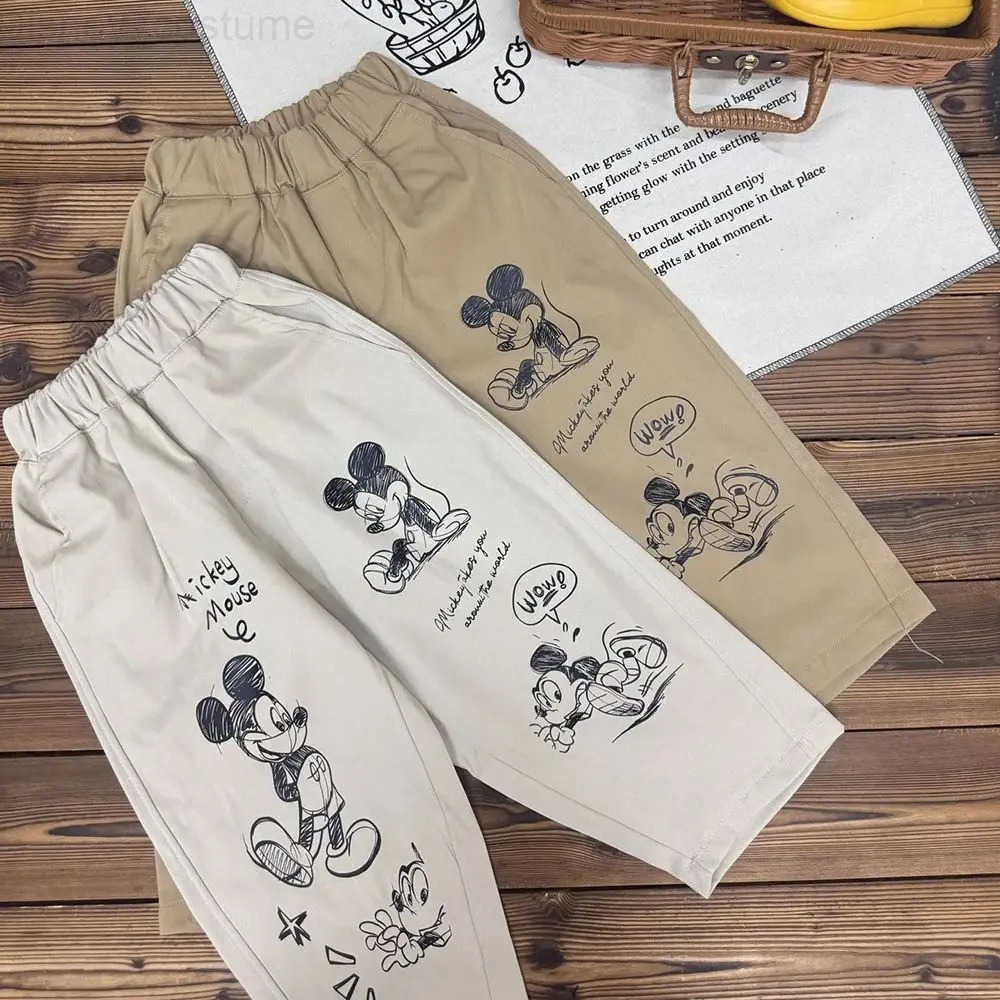 Disney Mickey Mouse Cartoon Boys Jeans Autumn New Elastic Waist Denim Pants Korean Style Casual Versatile Childrens Pants H251027