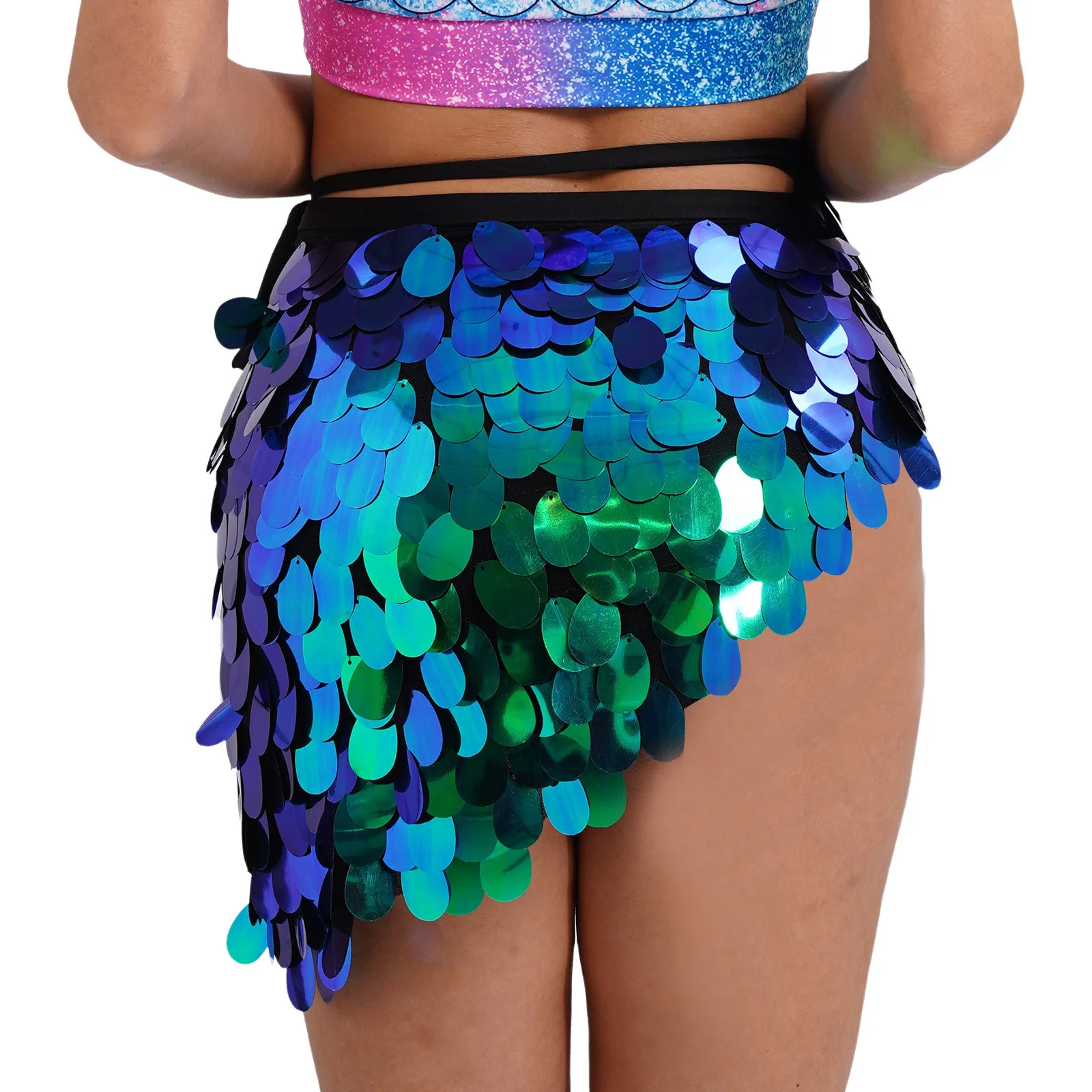 Womens Sequins Dance Skirt LaceUp Mermaid Hip Scarf Wrap Long Belly Festival Stage Performance Costumes 251027