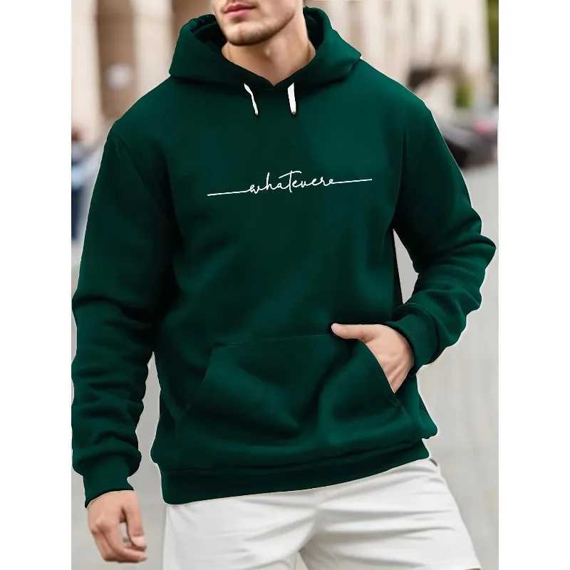 Mens long sleeved hooded sweatshirt with single letter print loose casual fashionable autumn and winter W251027