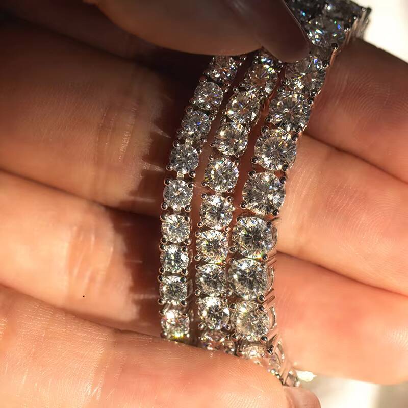 Fashion Jewelry Hip Hop Bling Round Moissanite Tennis Chain 4mm Diamond Iced Out Moissanite Tennis Bracelet 925 Sterling Silver