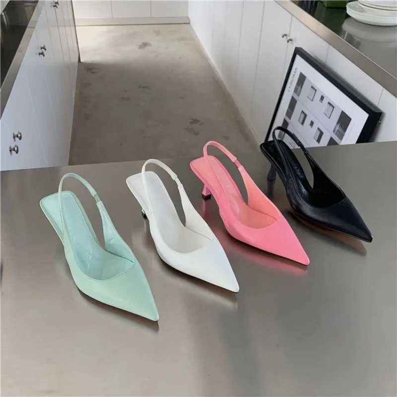 Pointed Toe Women Sandals 2024 New Arrivals Black White Sier Summer Dress Shoes Thin High Heels Elastic Band Ladies PumpsXJ251027