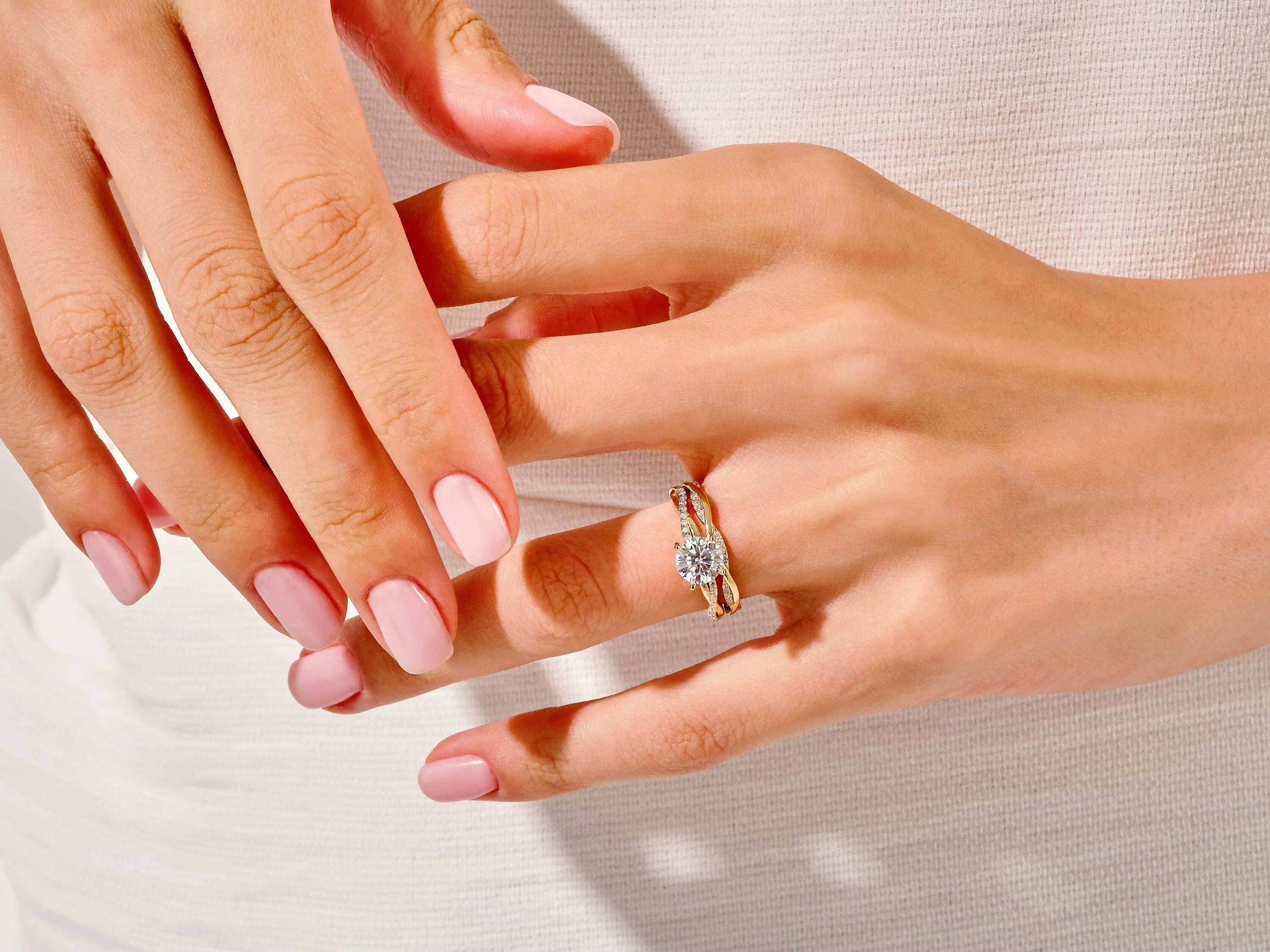 Bridal Set 14k Gold Engagement Diamond Ring Set Half Eternity Twist Wedding Band Lab Diamond Ring for Women