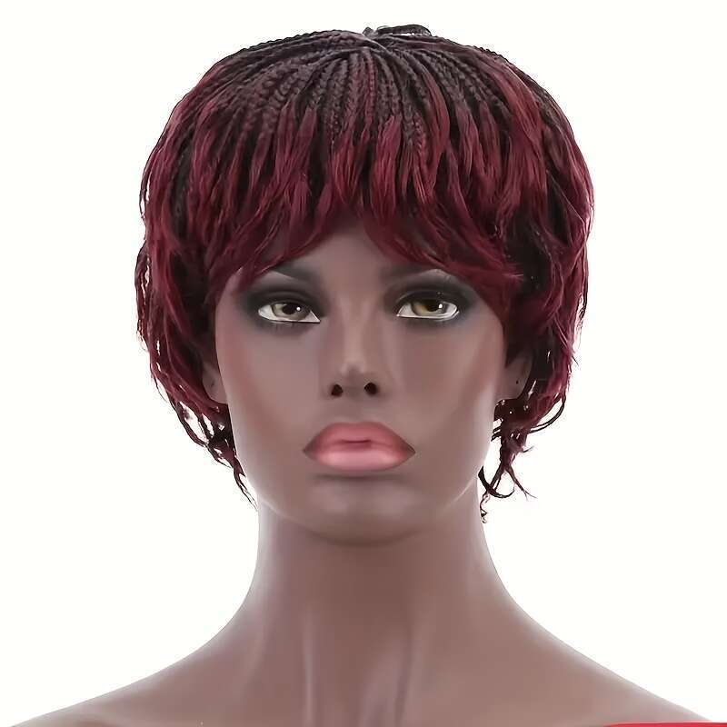 Natural-Looking Short Pixie Cut With Bangs - Synthetic Straight Women, Black & Brown Options, Rose Net Cap, High-Temperature Fiber, Perfect For Everyd