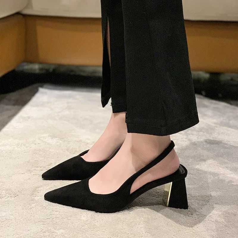 Black Sandals Women Summer New Fi Womens Sandals Pointed Pumps Women Shoes Office Dress Shoes Sexy Square Heel High ShoesXJ251027