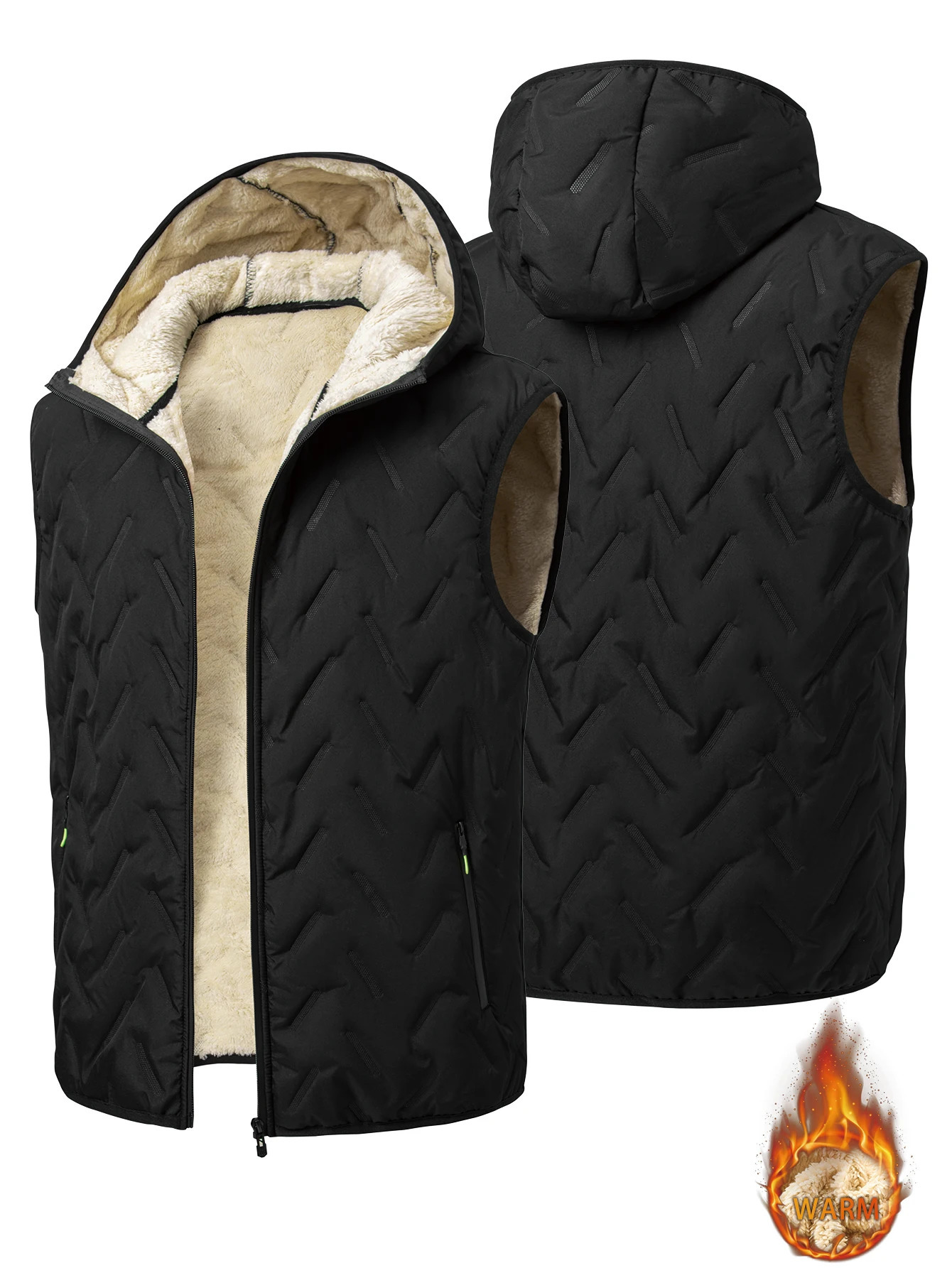 Mens winter fleece sleeveless hoodie vest Waterproof mens vest jacket with stand collar Thickened warm coat 251024