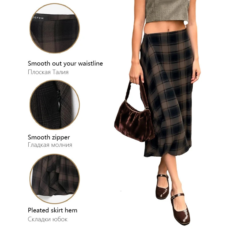 Womens Retro Plaid Midi Skirt Vintage A Line Style for Chic Daily Casual Outfits 251027