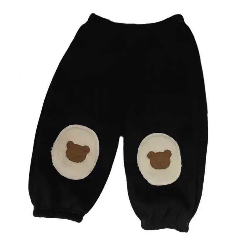 Thickened Bear Patchwork Fleece Childrens Casual Pants Cuffed Loose Fit Male Female Kids Warm Winter Trousers AE StockT251027