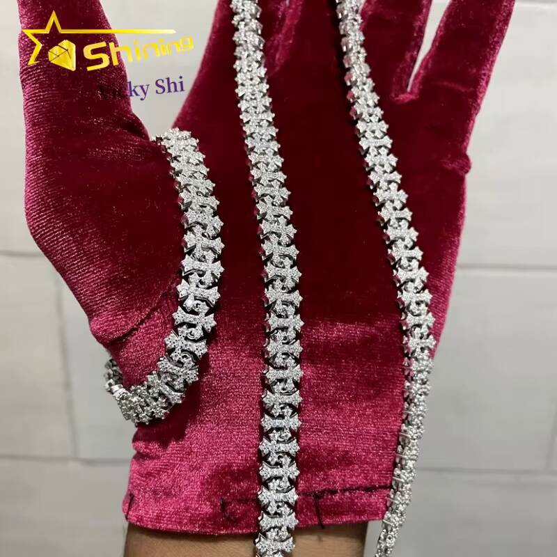 Worldwide Shipping Hip Hop Iced Out Cross Necklace Men Fine S925 Silver VVS Moissanite Cuban Link Chain Bracelet Necklace