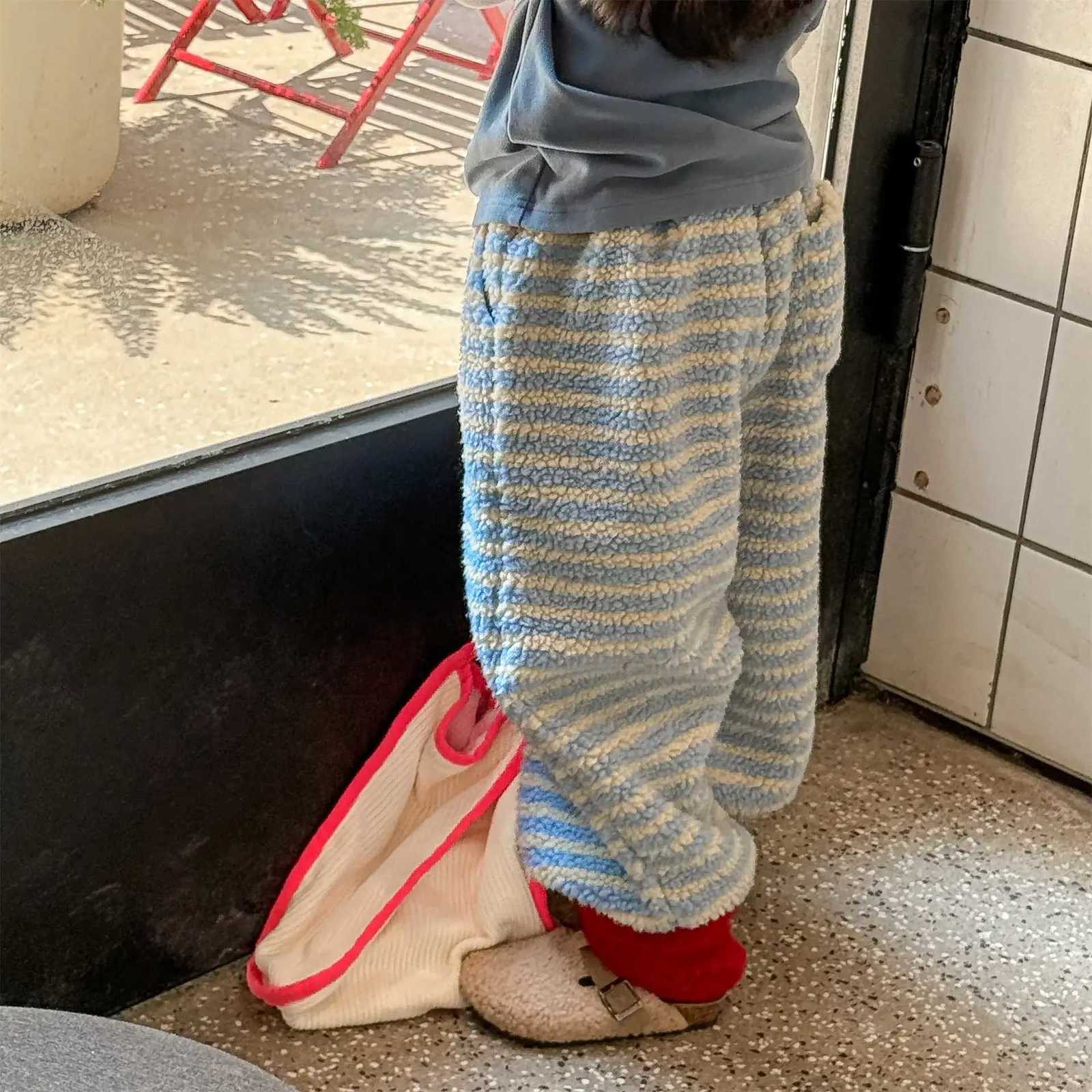 2025 Kids Girl Clothes Lambswool Cotton Padded Striped Pants 16Y Boys Winter New Warm Trousers Children Loose Bottoms OutfitT251027