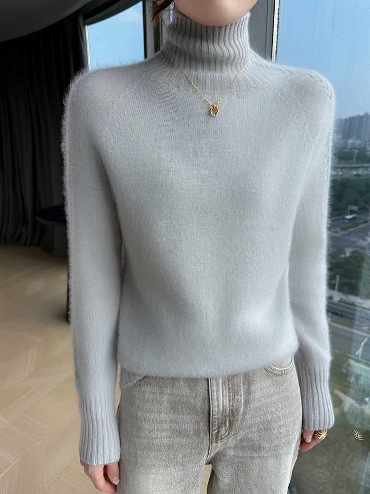 Autumn Winter Sweater Women Pullover 100Merino Wool Sweater High Collar Clothes Knit Warm Inside Join Hollow Out Raglan SleevesT251027