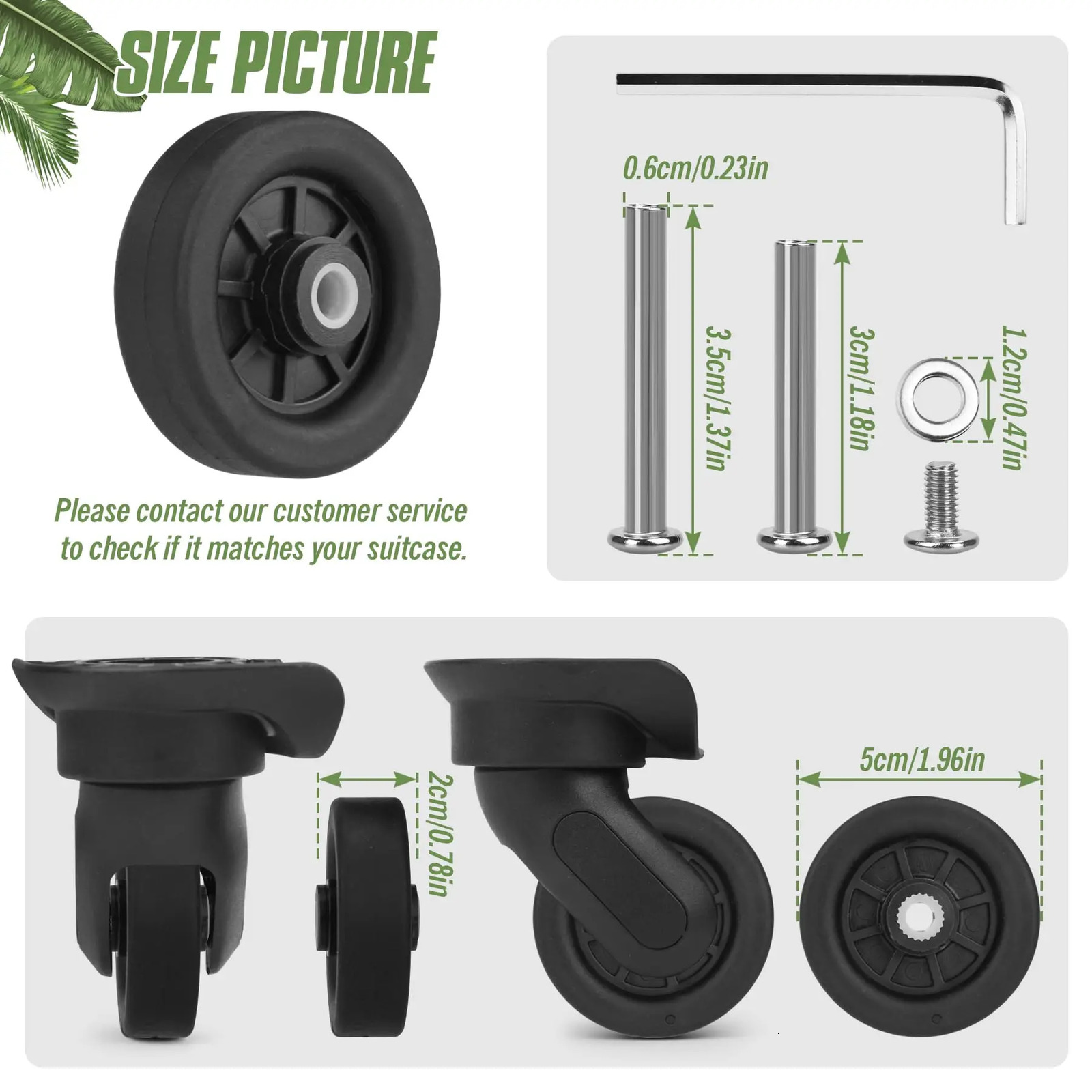 4Pcs Black Luggage Replacement Wheels Suitcase Repair Wheel Part wh Screw Mute Travel Trolley Case Replacement 5cm Axles Caster 251027