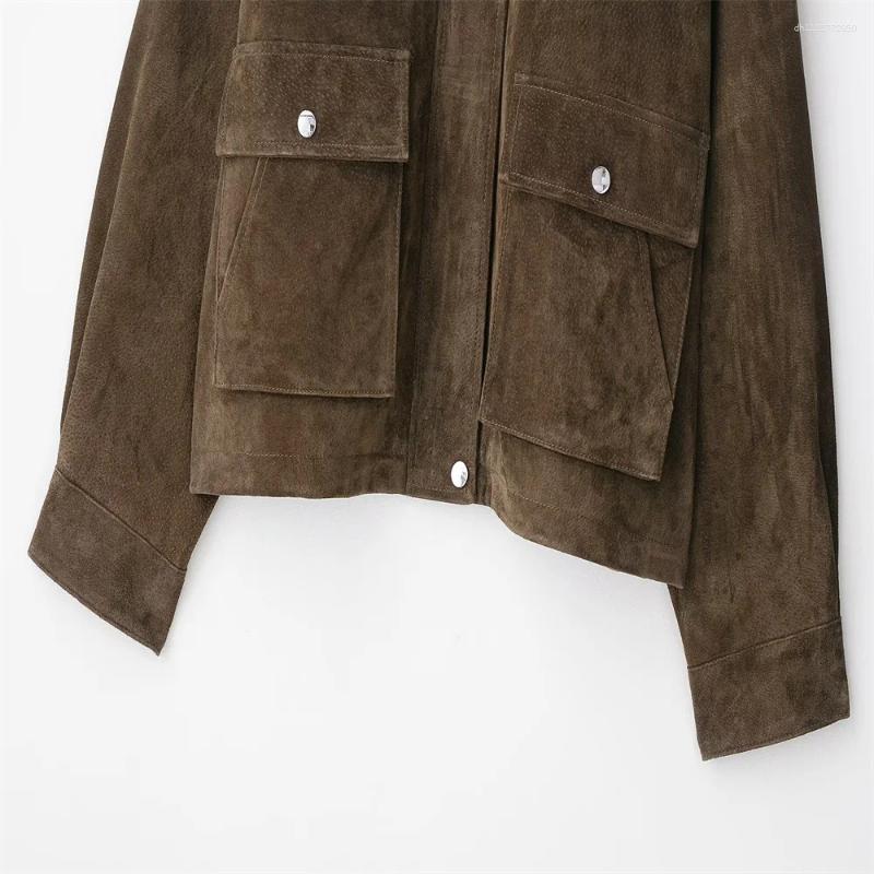 Women's Jackets Autumn Clothing European And American Lapel Long Sleeved Suede Anti Leather Pilot Jacket