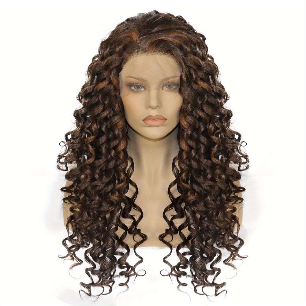 13*2.5 Long 2 Tone Ombre Brown Orange Synthetic Front Wig Women Perfect For Carnival, Music Festival, New Year's, Halloween, Thanksgiving, Christ