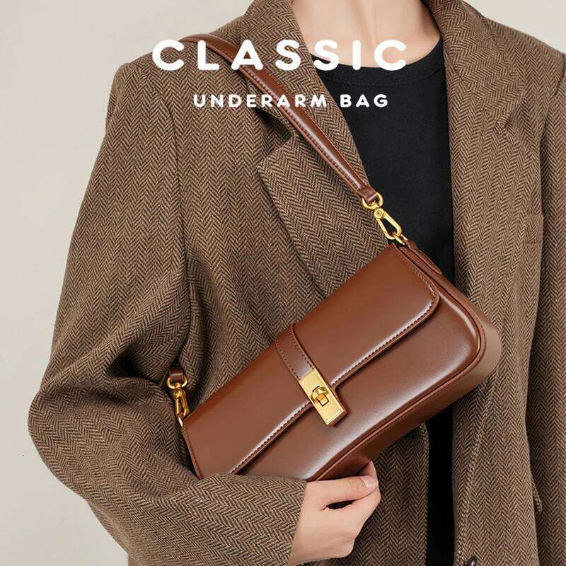 Genuine Leather Women's Shoulder High Quality Vintage Baguette Bag Designer Women Crossbody Bags Cowhide Handbags