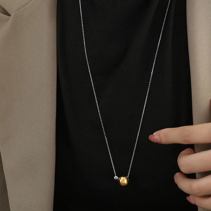 Two ball sphere pendant long necklaces stainless steel sweater necklaces for women minimalist simple winter jewelry non tarnish 251023