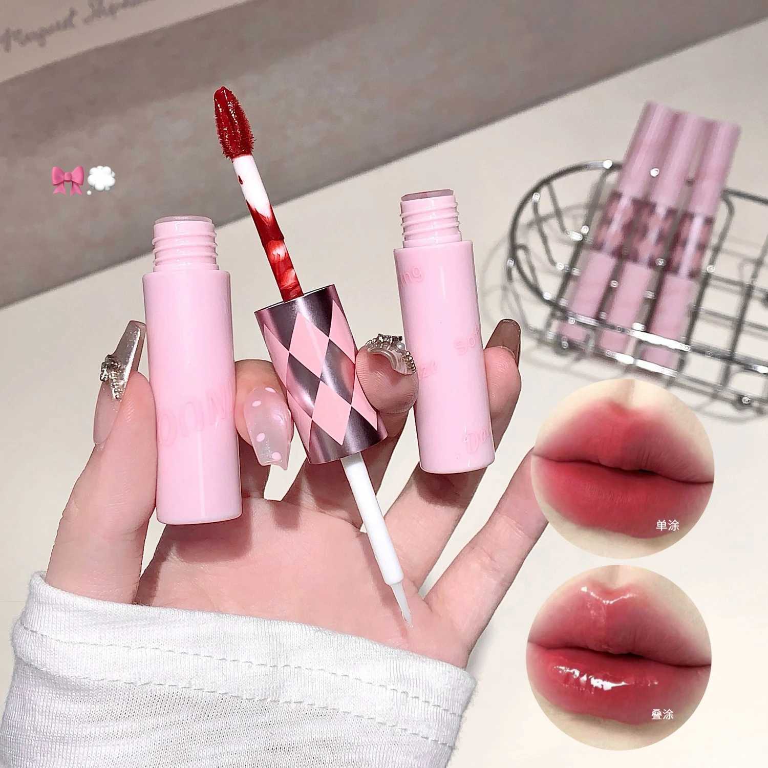 Double Head Lip Gloss Sexy Red Lips Makeup 2 in Lip Mud Mirror Water Gloss Lip Glaze Matte Lipstick Waterproof Korean Cosmetic W251027