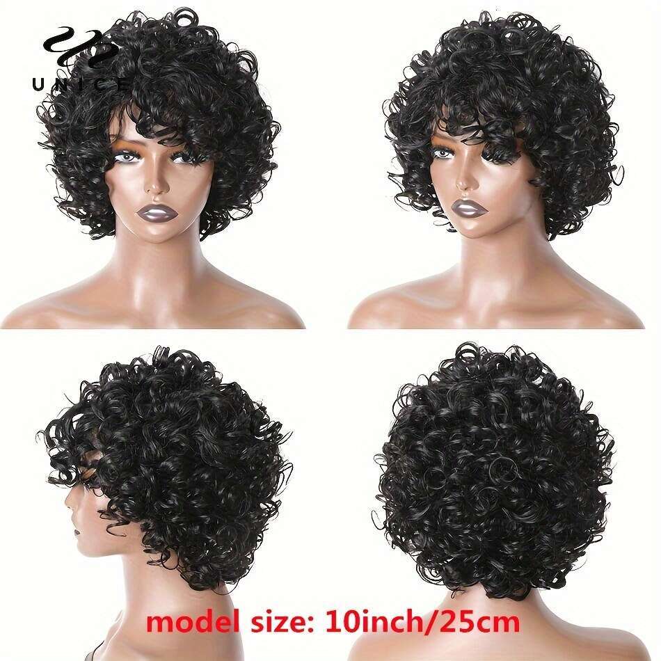 Unice Short Loose Curly Brazilian Bouncy Waves Pixie Cut Fluffy Curls Bob Wig For Women Human Hair Wigs